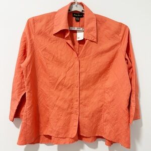 Ashley Stewart Linen Blend Button-Down Shirt Blouse Womens Size 24 Office NWT